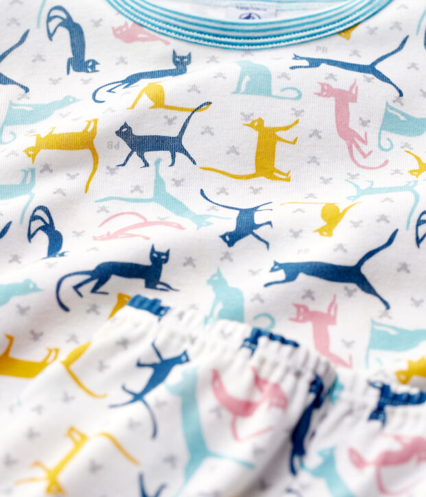 Unisex Cat Print Cotton/Lyocell Pyjamas white/multicolor